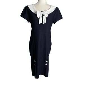 Miusol Retro Sailor Pinup Dress Size XL Navy Blue Stretch Short Sleeve Sheath